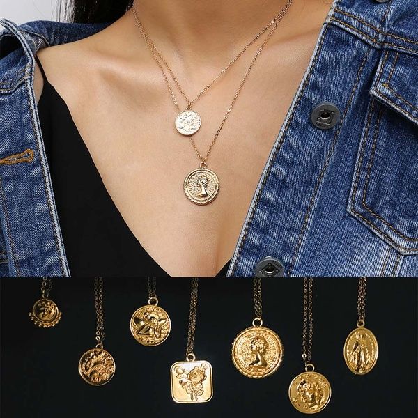

7 style virgin mary portrait coin pendant necklace for women simple dainty layer religion jewelry gift, Silver
