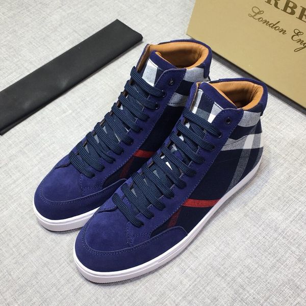 

new style luxury men's casual sports basketball shoes fashion design brand platform lace-up high-men's shoes plaid pattern beww, Black