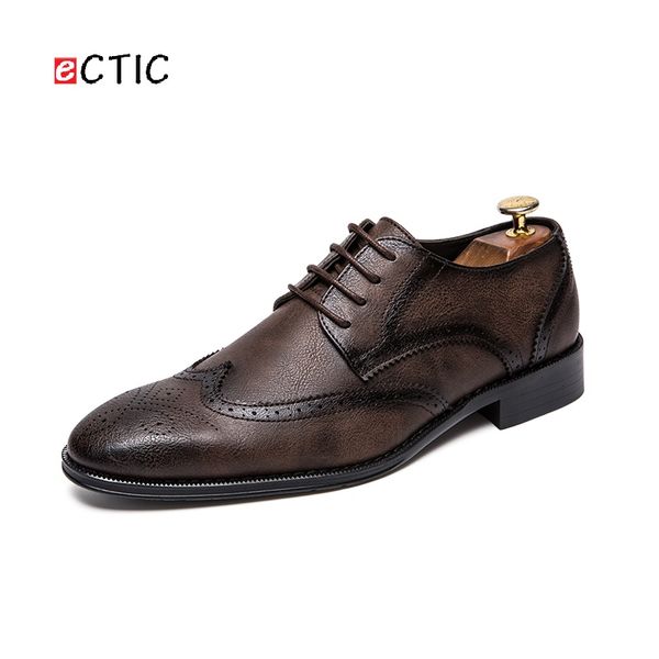 

ectic plus size 38~47 british derby shoes brogue men wingtip shoe leather man formal rubber outsole cowboy vintage retro swag, Black