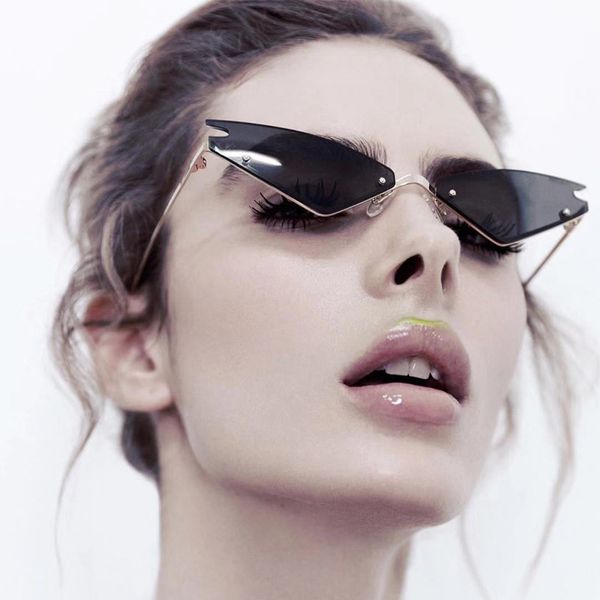 

женщины моды прохладный cat eye солнцезащитные очки урожай ограниченный металлический каркас вс стекло ladies оттенки треугольник улицы eyew, White;black