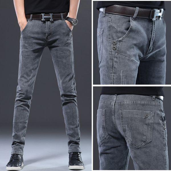 

men's jeans 2021 elastic fashion slim skinny casual pants trousers jean male grey 28-36 distressed, Blue