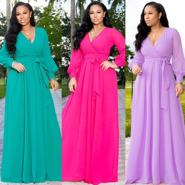 

womens designer maxi dress fashion long sleeve solid color v neck dresses panelled bow dress, Black;gray