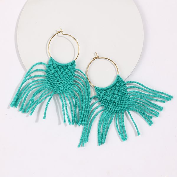 

новый boho личность макраме серьги перо fringe хлопок ткачество кисточкой серьги женщин невесты ювелирных аксессуаров перевозка груза падени, Silver