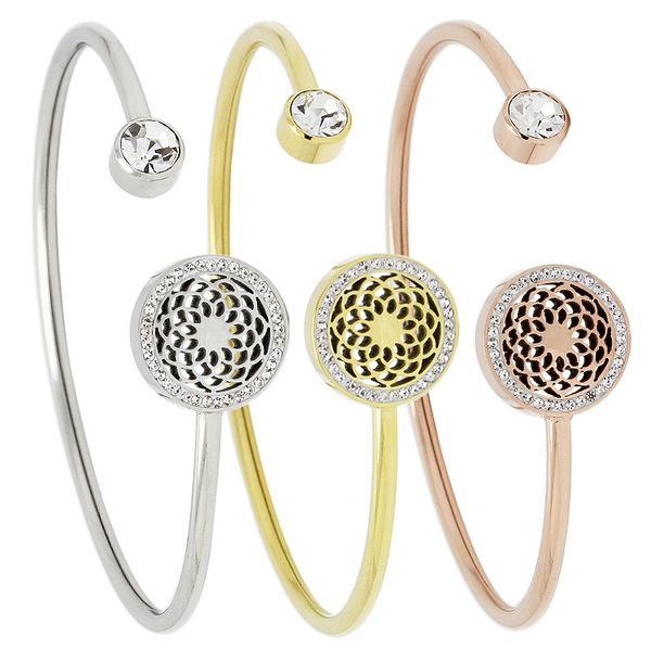 

fashion flower jewelry open bangles for women stainless steel adjustable silver/ gold/ rose gold bracelets bangles, Black