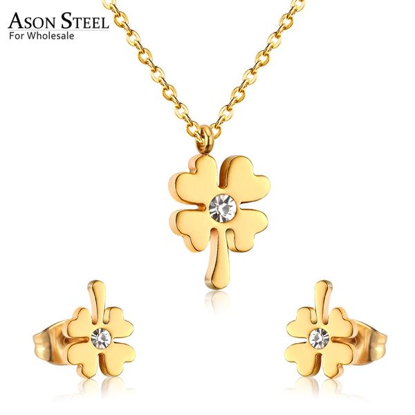 

asonsteel flower cubic zirconia necklace earring sets female bijoux gold/silver color rolo link chain pendant necklaces wedding