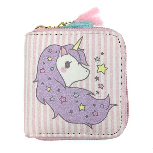 

unicorn print wallet coin purse students kids zipper mini card holder case fashion women ladies purse ing, Red;black