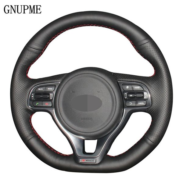 

black genuine leather diy hand-stitched car steering wheel cover for kia k5 optima 2016-2018 for sportage kx5 2016-2019