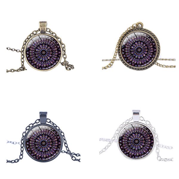 

4 style notre dame de paris necklace paris cathedral men and women multicolor stained glass window alloy pendant necklace aa1950 ship, Red;brown