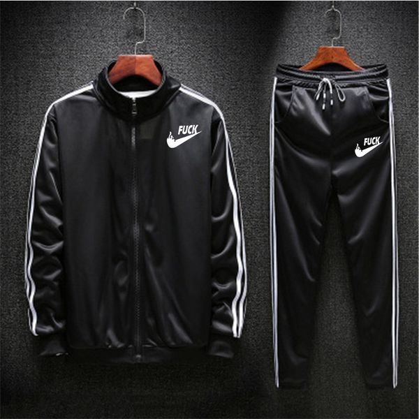 

men fashion set 2018 autumn casual sportsuit men hoodies/sweatshirts sportswear zipper coat+pant tracksuit brand clothing, Gray