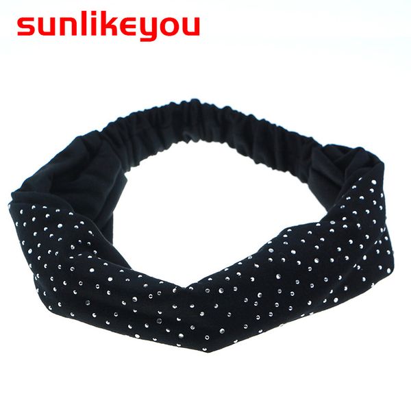 

sunliekyou 2019 rhinestone cotton wide hairbands headbands lady's fashion high elasticity headwear hair accessories for women