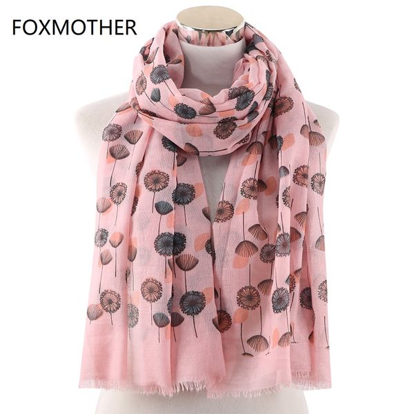 

foxmother new women dandelion printed scarf lightweight pink white color foulard femme ladies scarf spring summer 2019
