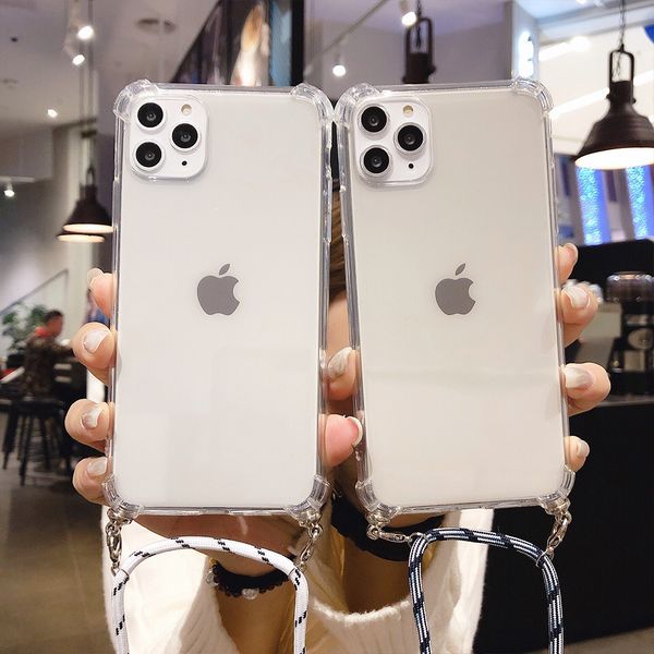 

для iphone 11 pro max x 6 6s 7 8 plus xr xs прозрачный телефон cord дело стропы crossbody ожерелье с веревкой обложка