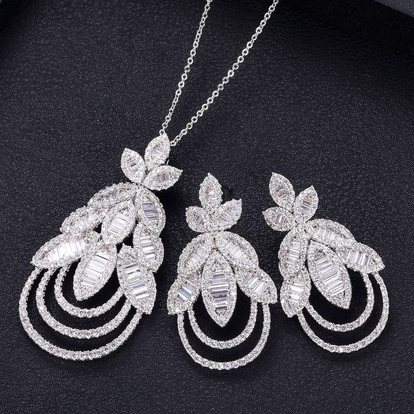 

janeklly trendy leaf shape drop dangle earrings for women accessories full cubic zirconia earrings jewelry pendientes mujer moda, Silver