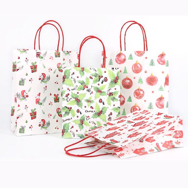 

12pcs/set new year kraft paper gift bags merry christmas favors shopping packing bag for party supplies