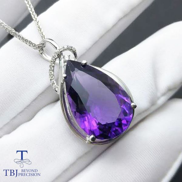 

tbj,big pendant with form natural gemstone brazil color 12 ct amethyst with chains for lady gift box, Silver