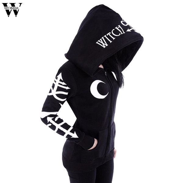 

womail black cardigan jackets coat women loose gothic punk long sleeve hooded print winter jackets women overcoat plus size 2019, Black;brown