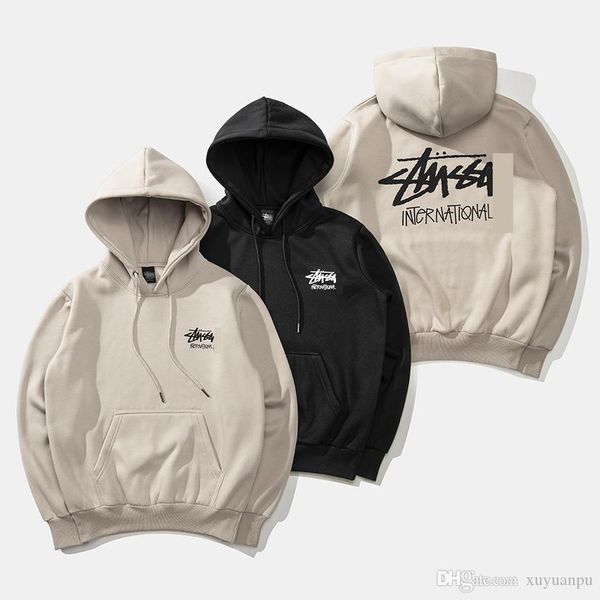 

19ss new men designer hoodiestussys brand couple hoodies wild loose woman sweater fashion classic street hip hop pullover sale shirt, Black