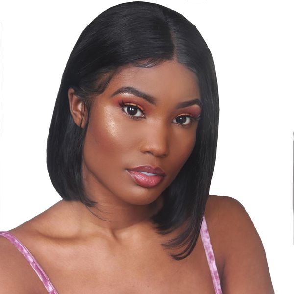 

парик перуанского straight фронт шнурка человеческих волосы парики волос remy 13x6 pre щипковых короткого парик человеческих волосы для черн, Black