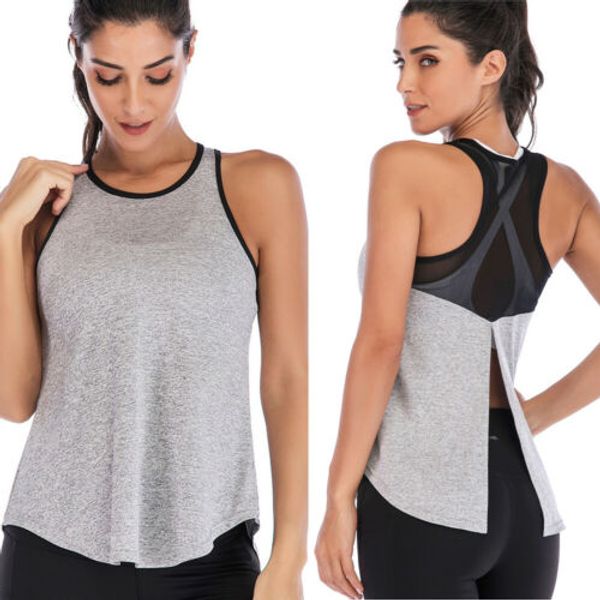 

women back mesh yoke yoga sport vest professional sleeveless quick drying fitness running tank gym yoga shirt fitness vest, White;red