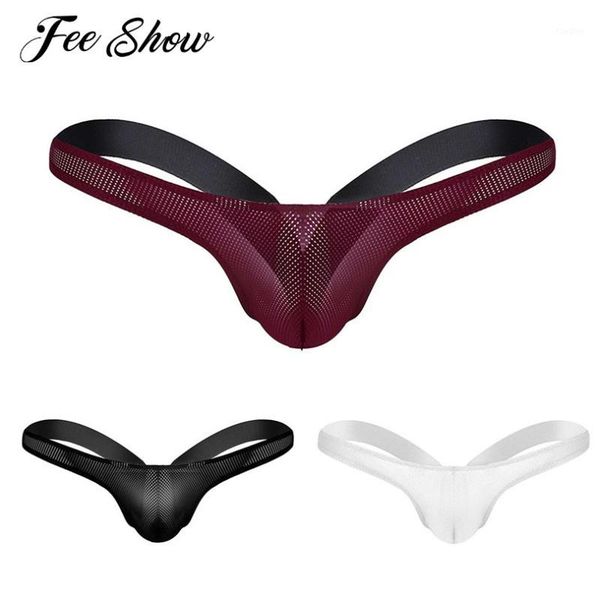 

feeshow mens mesh see through mesh stretchy briefs elastic waistband open back jockstrap bikini g-string thong briefs underwear1, Black;white