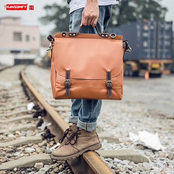 

original design first layer cowhide retro men's bag business briefcase casual male school handbag lapshoulder messenger bags