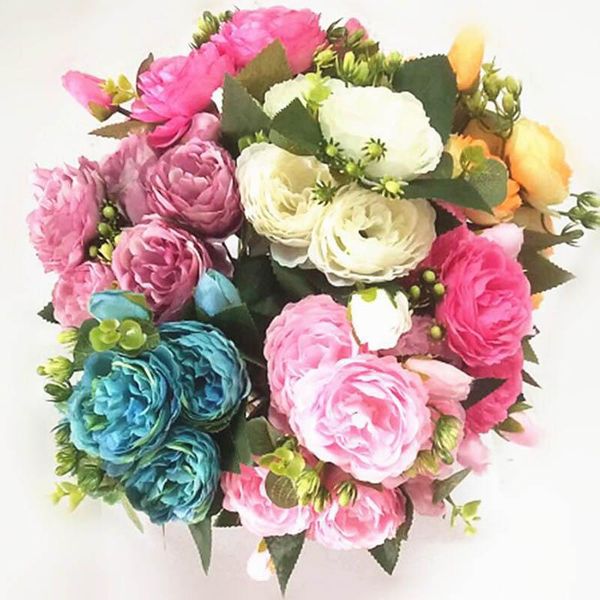 

valentines day gifts rose pink silk bouquet peony artificial flowers 5 big heads 4 small bud bride wedding home decoration fake flowers faux