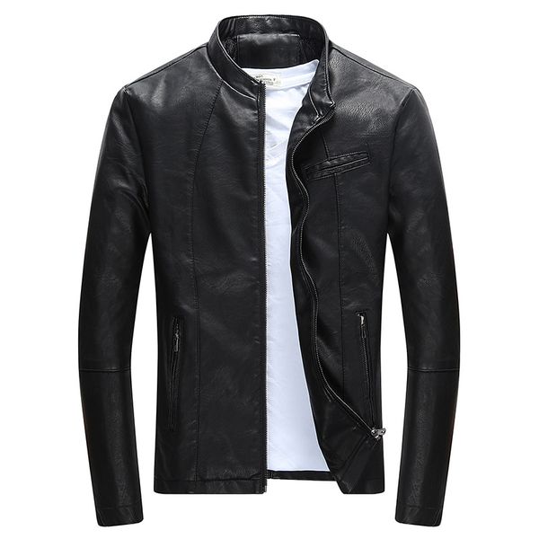 

2018 autumn new motorcycle stand collar chaqueta cuero hombre slim fit blouson homme cuir, Black