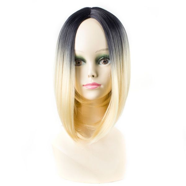 Synthetic Hair Black To Blonde Red Ombre Hair Short Bob Wigs For