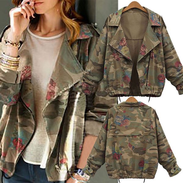 

kancoold plus size xxxxl coat women fashion loose batwing sleeve camouflage print jacket outwear outdoor jacket psept7, Black;brown