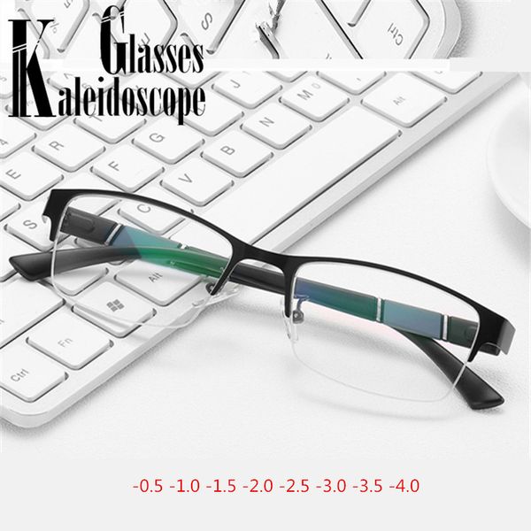 

finished myopia glasses men women anti blue light eyeglasses metal business half frame short sight eyewear -1.0 -1.5 -2 to -4.5, Black