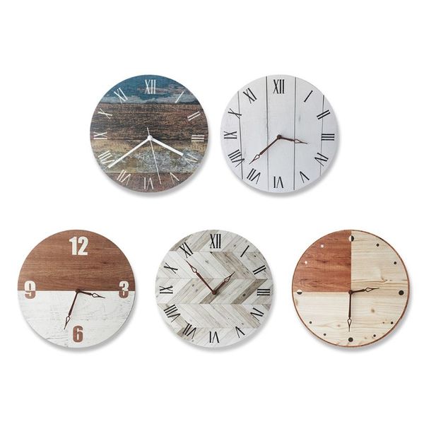 

vintage wooden wall clock diy pointer number hanging clocks mute silent modern watches decoration home bedroom decor