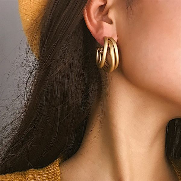 

punk gold silver hoops earrings classic trendy minimalist thick tube round circle rings earrings hiphop rock jewelry 2019, Golden;silver