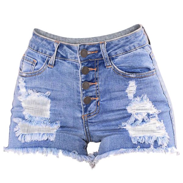 

2019 ladies bravo wonderful slim washed ripped hole short mini jeans denim pants shorts, Blue