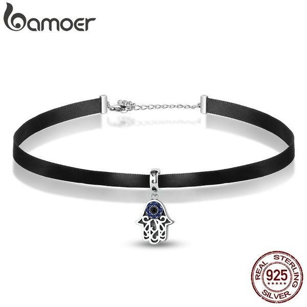 

bamoer new fashion 925 sterling silver blue wicked eye pendant choker necklace women necklaces & pendants jewelry sca011+scc085