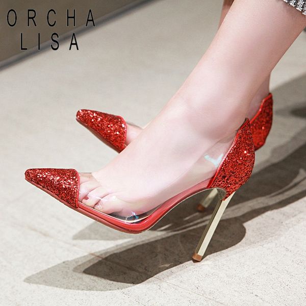 

orcha lisa shoes woman thin heel women's pumps pointed toe slip on transparent spring summer black white gold silver pink c1171