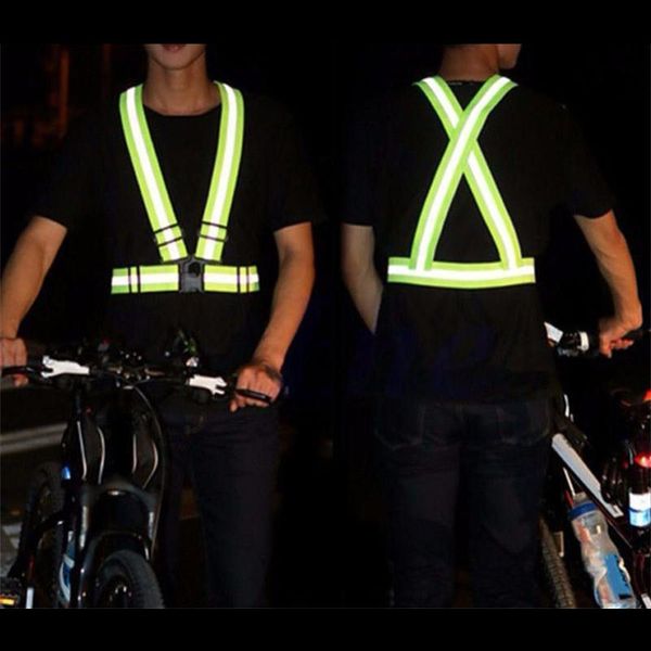 

autumn outdoor running night sports cycling reflective back straps vest emergence safety warning bands adjustable knit fabric, Black;blue