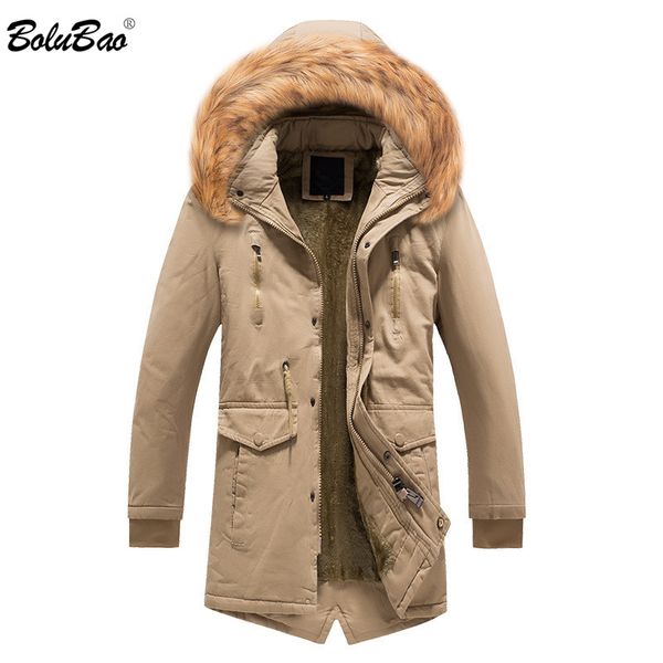 

bolubao brand men's fashion warm parkas solid color winter male hooded fur collar parka overcoat men parkas coat, Tan;black