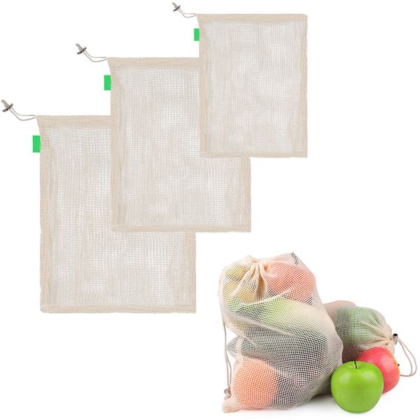 

1 pcs reusable eco friendly fruit vegetables bag grocery shopper rope closure cotton home kitchen storage stuff washable bag