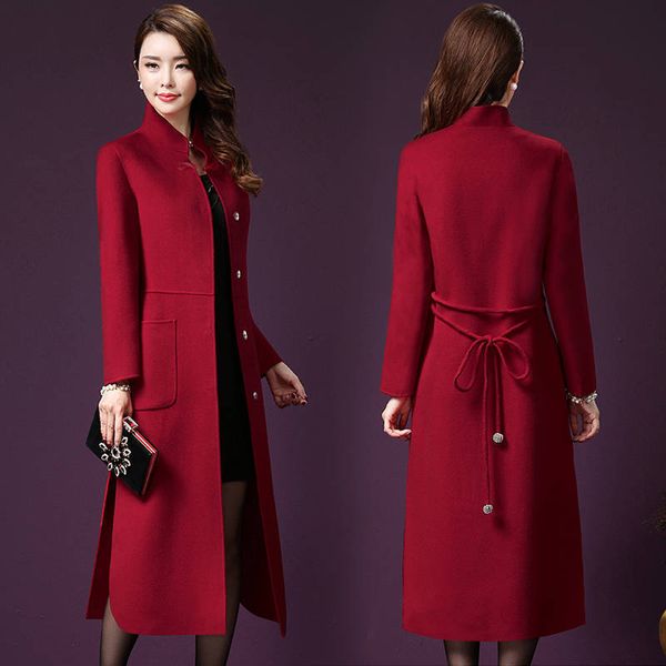 

new 2020 autumn winter woolen coat female plus size warm fashion long wool women coat female jacket, Black