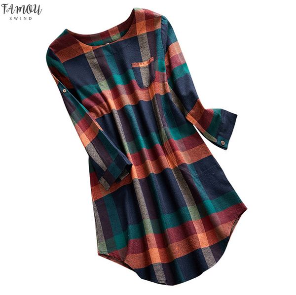 

fahsion women dress elegant women ladies plaid long sleeve loose pocket swing vintage dress female vestidos drop shipping, Black;gray