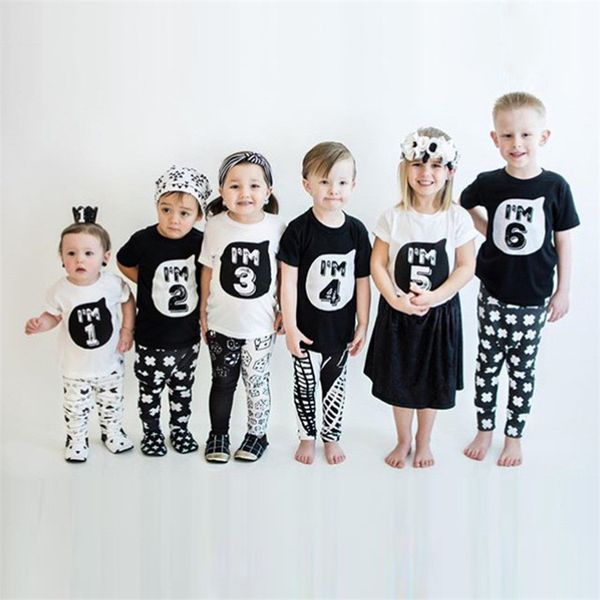 

summer kids children blouse t shirt cotton clothing baby kids figure letters print t-shirt tees boys girls black white tshirts d3303, Blue
