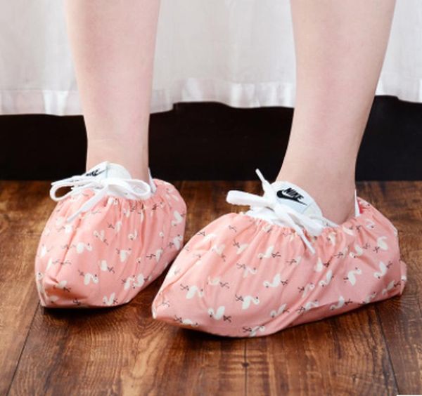 

1pair thicken reusable elastic shoe cover home indoor antiskid overshoes student machine room flamingo dust proof feet covers