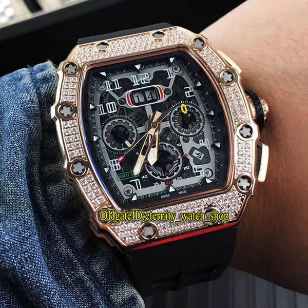 

version rm11-03rg skeleton big date dial japan miyota automatic rm 11-03 mens watch rose gold diamond case black rubber sport watches, Slivery;brown