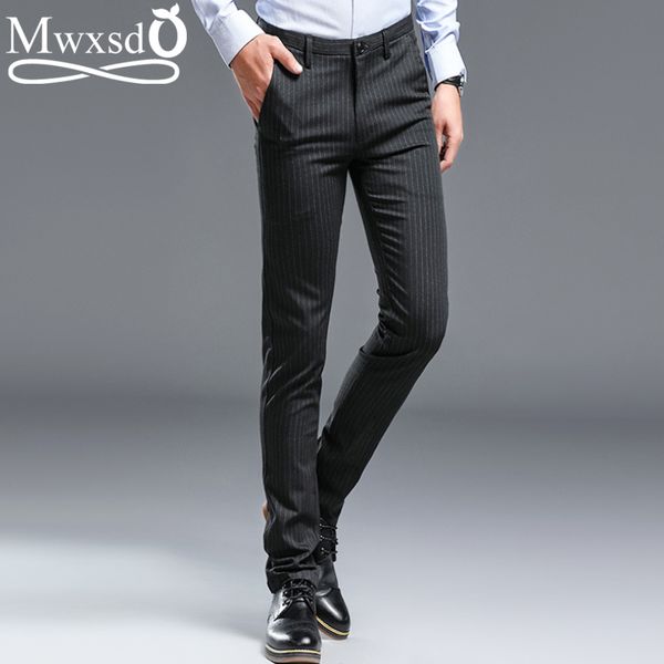 

mwxsd mens striped formal suit pants men business dress pants wedding long trousers gray, Black