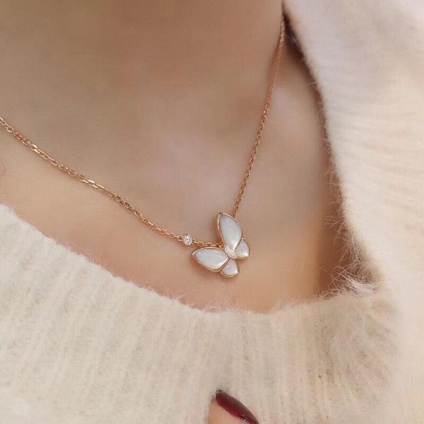 

2020 s925 sterling silver butterfly white fritillary rose gold necklace net red same fashion trend white gold silver clavicle chain pendant