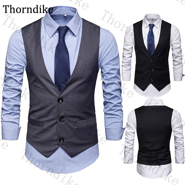 

thorndike fashion suit vest men formal dress vest gilet fitness sleeveless jacket wedding waistcoat men casual business vests, Black;white