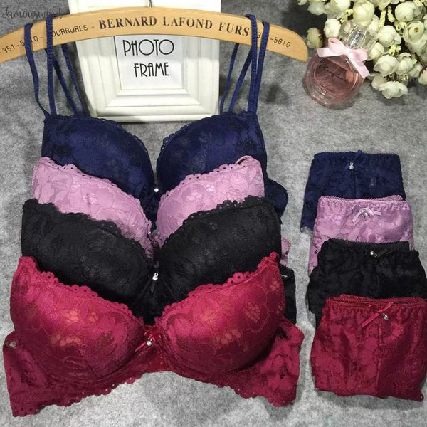 

women lingerie embroidery lace underwear push up padded bra set brassiere 5 solid colors good quality drop shipping, Red;black