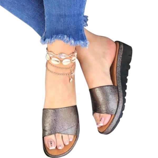 

flip flops beach anti-slip bath slope heel casual summer shoes mid-heel open toe fish mouth platform women slipper sandals, Black