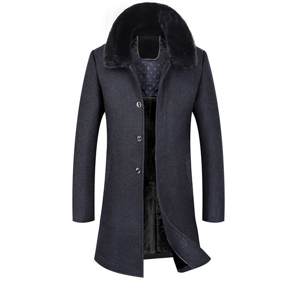 

new boutique fashion gentleman woolen woolen cloth comfortable mid-length thick warm men's high-quality windbreaker jacket, Black