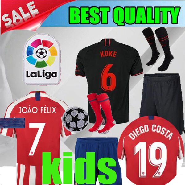 

19 20 atletico madrid home kid joao felix occer jer ey 2019 madrid black llorente aul morata child kit cami eta de fútbol hort ock, Black;yellow